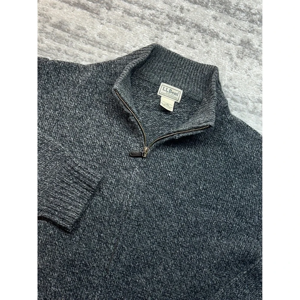 LL Bean Full Zip Cardigan Mens L Gray Lambswool Mock Neck Sweater 245046